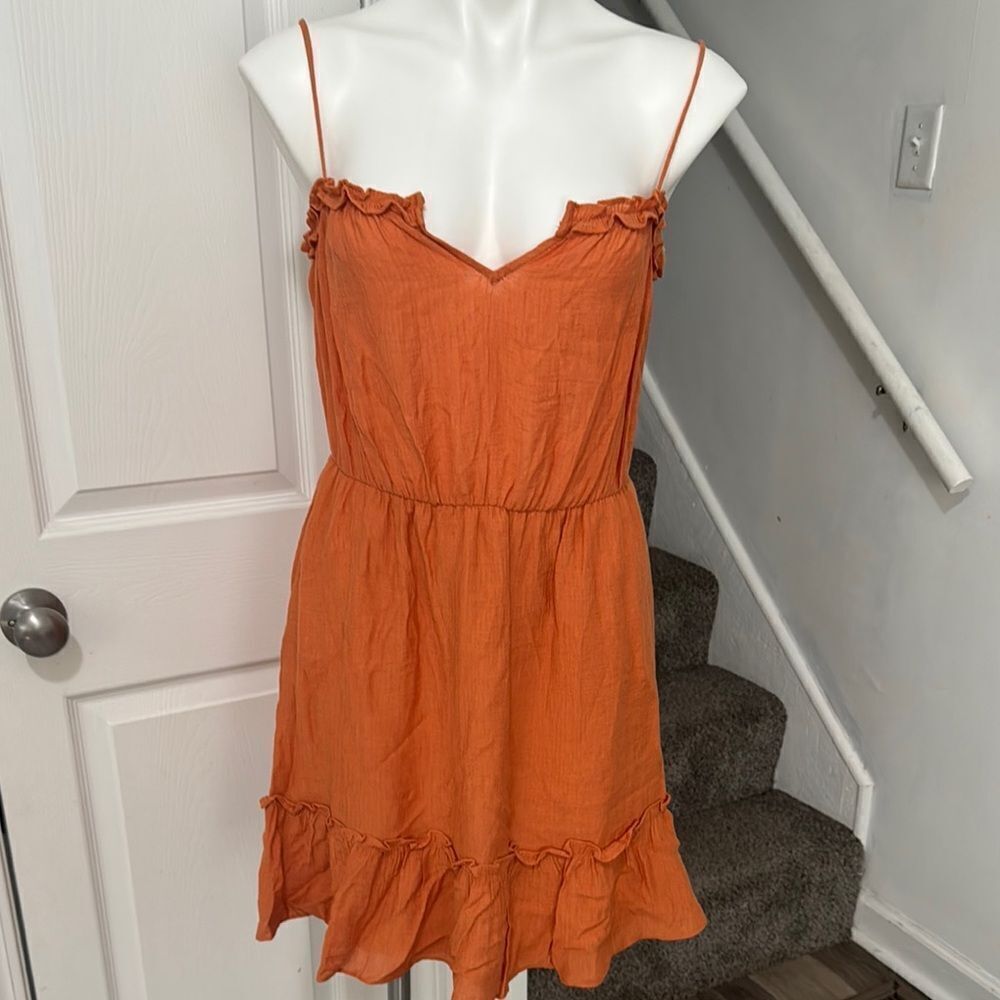 Lush Orange Ruched Tiered Sundress Size M NWT